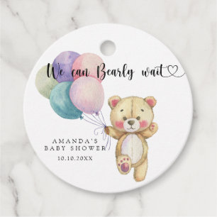 Teddy bear balloons - we can bearly wait favour tags