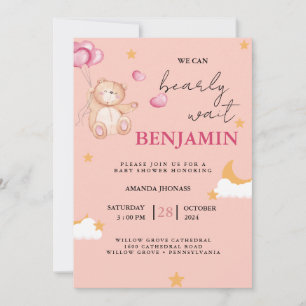  Teddy bear balloons  we can wait edit baby shower Invitation