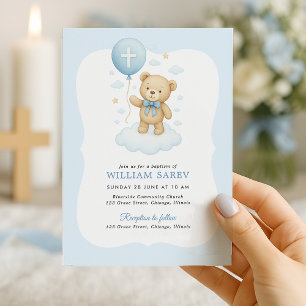 Teddy Bear Baptism Invitation pour garçon