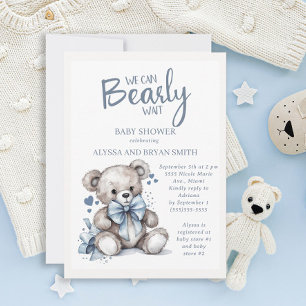 Teddy Bear Bearly Wait Baby Boy Shower  Invitation