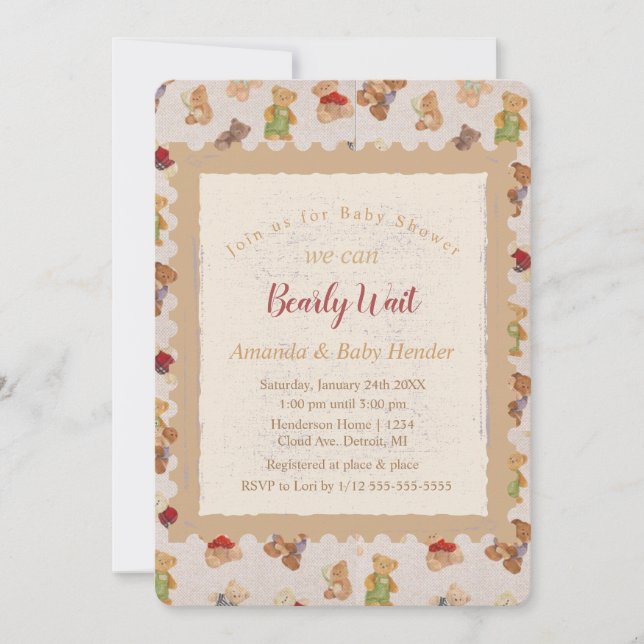 Teddy Bear Bearly Wait Baby Shower Invitation (Front)