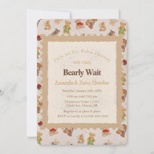 Teddy Bear Bearly Wait Baby Shower Invitation