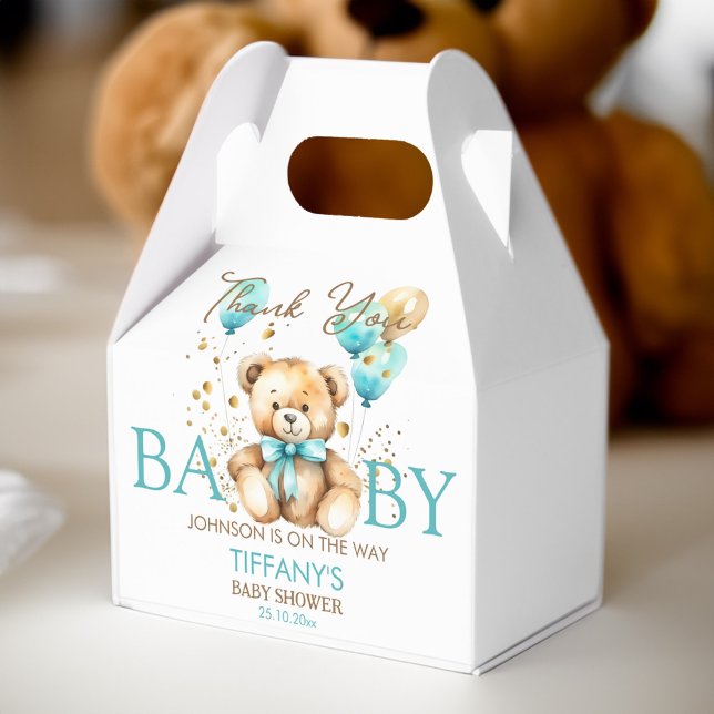 Teddy bear bearly wait baby shower thank you favor box (Teddy bear bearly wait baby shower thank you favor box personalized favor box cute teddy and balloon)