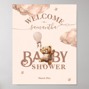 Teddy Bear Bearly Wait Balloon girl Baby Shower Poster