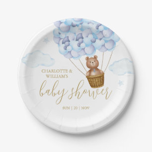 Teddy Bear Bearly Wait Blue Boy Baby Shower Paper Plate