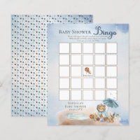 Teddy Bear Bearly Wait Boy Baby Shower Bingo  Invi