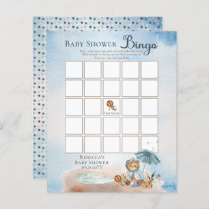 Teddy Bear Bearly Wait Boy Baby Shower Bingo  Invi