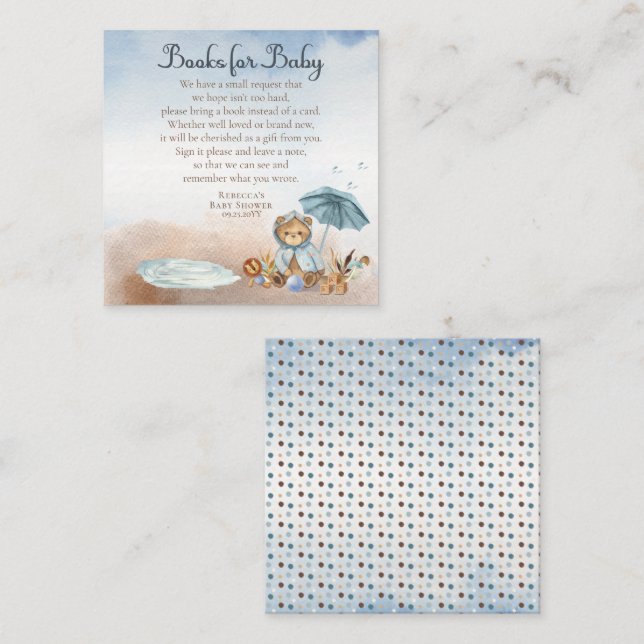 Teddy Bear Bearly Wait Boy Books for Baby Shower  Enclosure Card (Front/Back)
