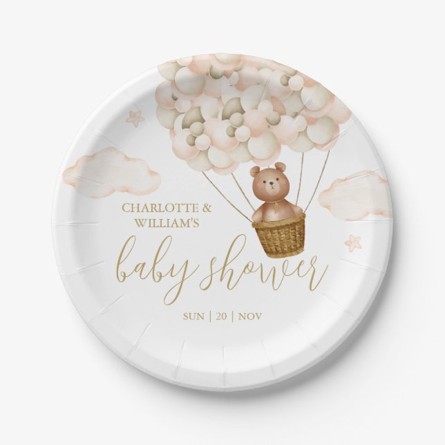 Teddy Bear Bearly Wait Gold Baby Shower Paper Plate (Front)