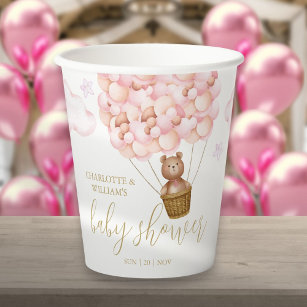 Teddy Bear Bearly Wait Pink Girl Baby Shower Paper Cups