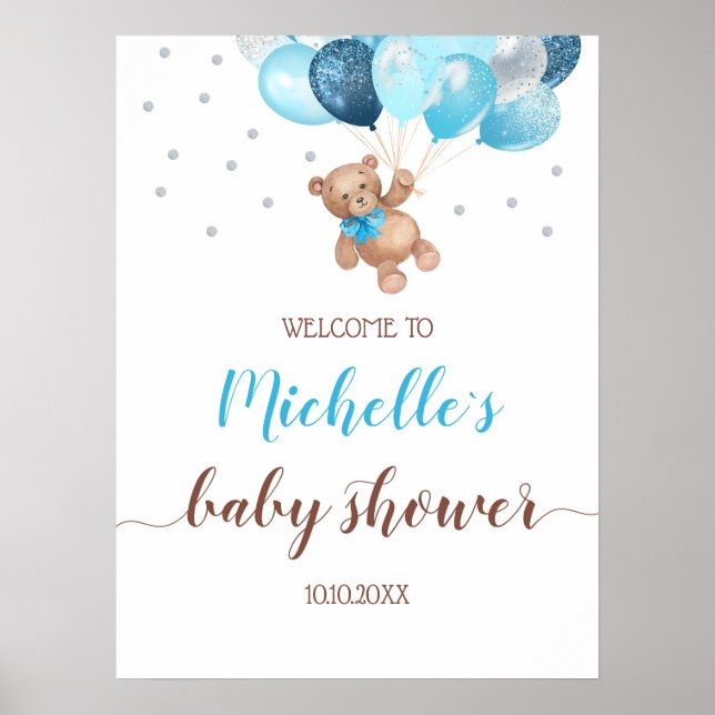 Teddy Bear Bearly Wait Welcome Baby Shower  Poster (Front)