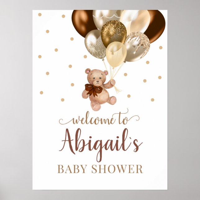 Teddy Bear Bearly Wait Welcome Baby Shower  Poster (Front)