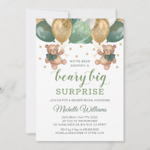 Teddy Bear Beary Big Surprise Twins Gender Reveal Invitation