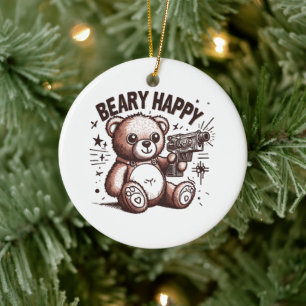 Teddy Bear Beary Happy Ceramic Ornament