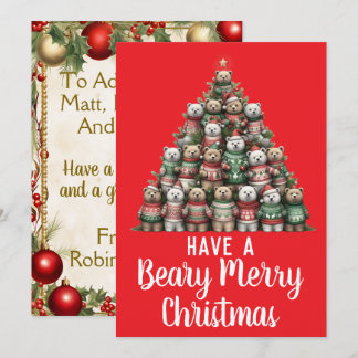 Teddy Bear Beary Merry Christmas Tree Holiday Card