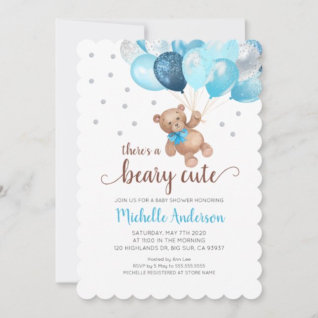 Teddy Bear Beary mignonne Baby shower Invitation (Devant)