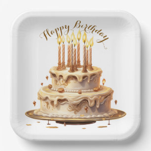 Teddy Bear Beige Balloon Birthday Paper Plate