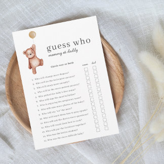 Teddy Bear Beige Guess Who Baby Shower Game Invitation