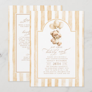 Teddy Bear Beige Stripes Baby Shower All In One Invitation
