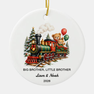 Teddy Bear Big Brother Little Brother Christmas Ceramic Ornament
