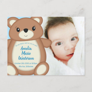Teddy Bear Birth Announcement Photo Postcard