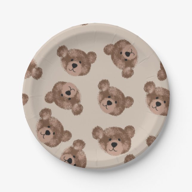 Teddy Bear Birthday Baby Shower  Paper Plate (Front)