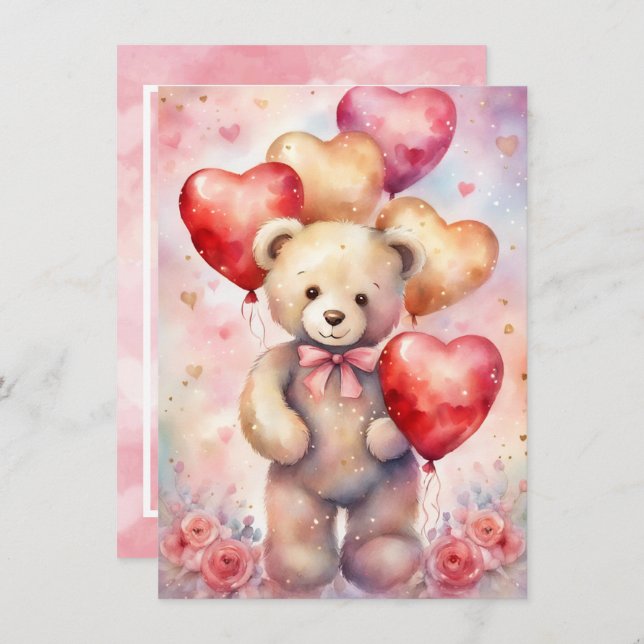 Teddy Bear Birthday Girl's Party Custom Details Invitation (Front/Back)