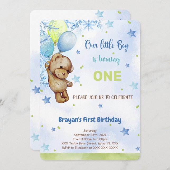 Teddy Bear Birthday Invitation (Front/Back)