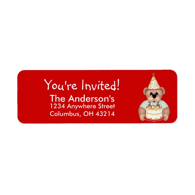 Teddy Bear Birthday Party Address Labels (Front)