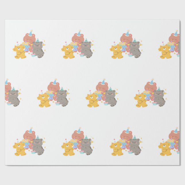 Teddy Bear Birthday Party  Wrapping Paper (Flat)