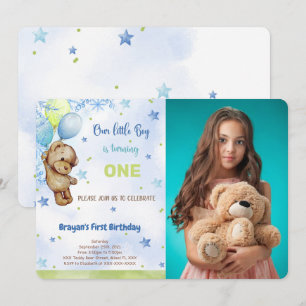Teddy Bear Birthday Photo Invitation