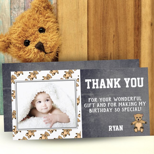 Teddy Bear Birthday Thank you Photo Card Kids (Creator Uploaded)