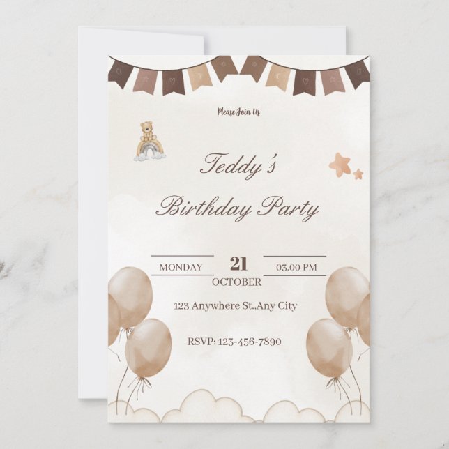 Teddy Bear Birthday Welcome Card (Front)