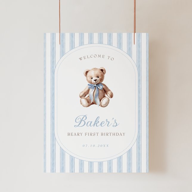 Teddy Bear Blue Affiche de bienvenue d'anniversair (Créateur téléchargé)