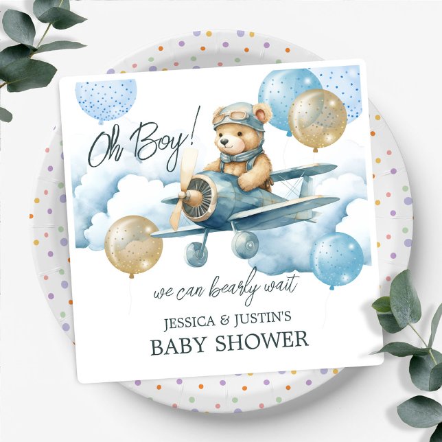Teddy Bear blue  Air Plane Baby Shower Napkin (Creator Uploaded)