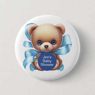 Teddy Bear Blue Baby Shower 2 Inch Round Button