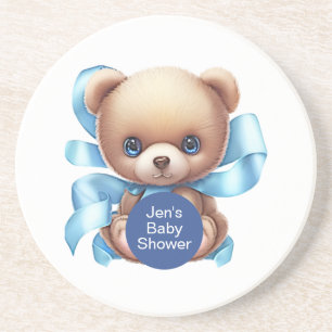 Teddy Bear Blue Baby Shower Coaster