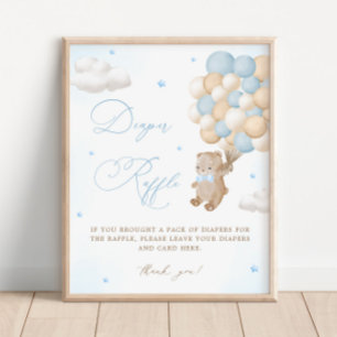 Teddy Bear Blue Baby Shower Diaper Raffle Poster
