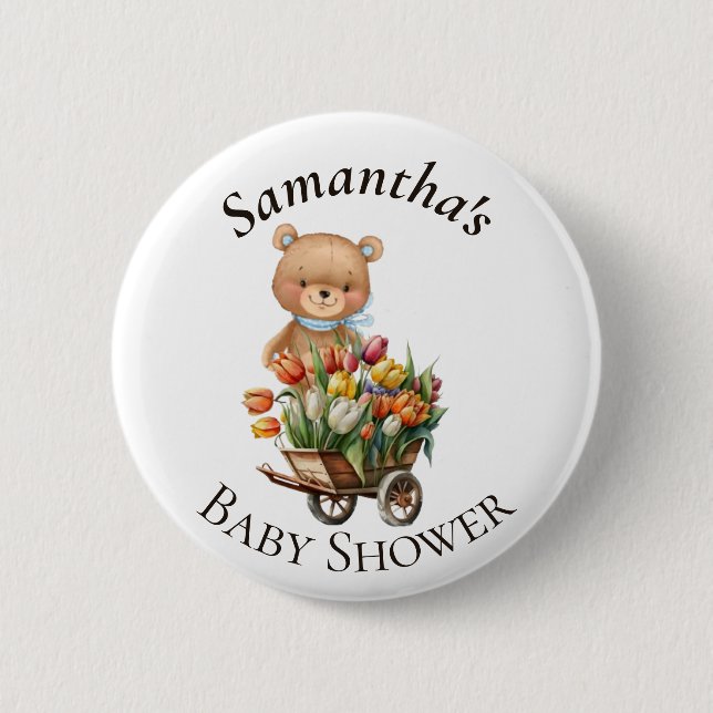 Teddy Bear Blue Baby Shower Floral Rustic 2 Inch Round Button (Front)