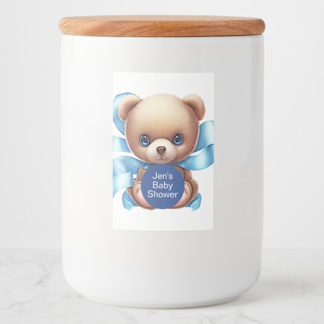 Teddy Bear Blue Baby Shower Food Label (Front)