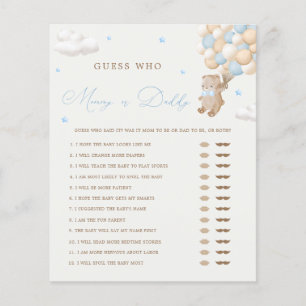 Teddy Bear Blue Baby Shower Mommy or Daddy Game