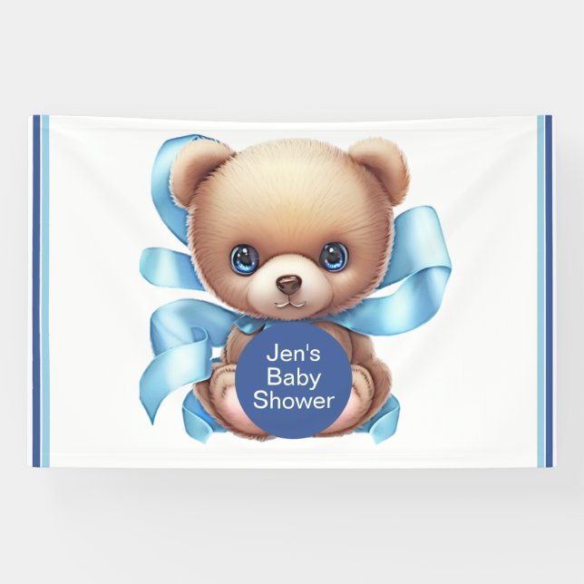 Teddy Bear Blue Baby Shower Party Banner (Horizontal)