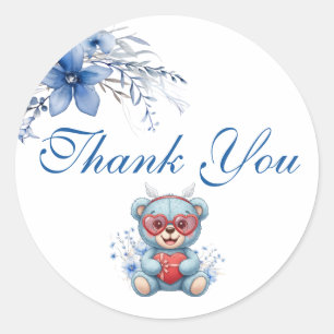 Teddy Bear Blue Baby Shower Thank You Classic Round Sticker