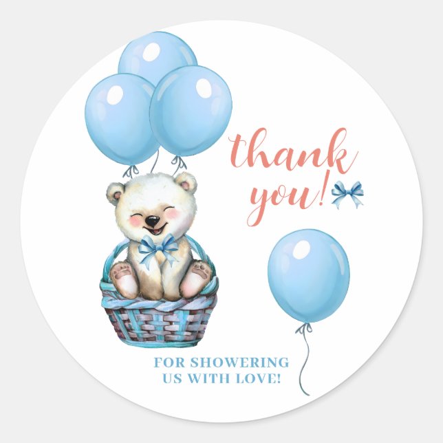 Teddy Bear Blue Baby Shower Thank You Classic Round Sticker (Front)