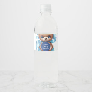 Teddy Bear Blue Baby Shower Water Bottle Label