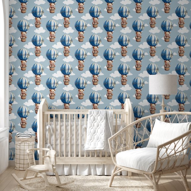 Teddy Bear Blue Balloon Baby Nursery Room  Wallpaper (Kids)