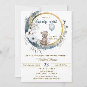 Teddy Bear Blue Balloon Baby Shower Invitation