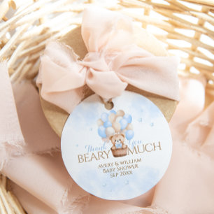 Teddy Bear Blue Balloon Boy Baby Shower Favour Tags