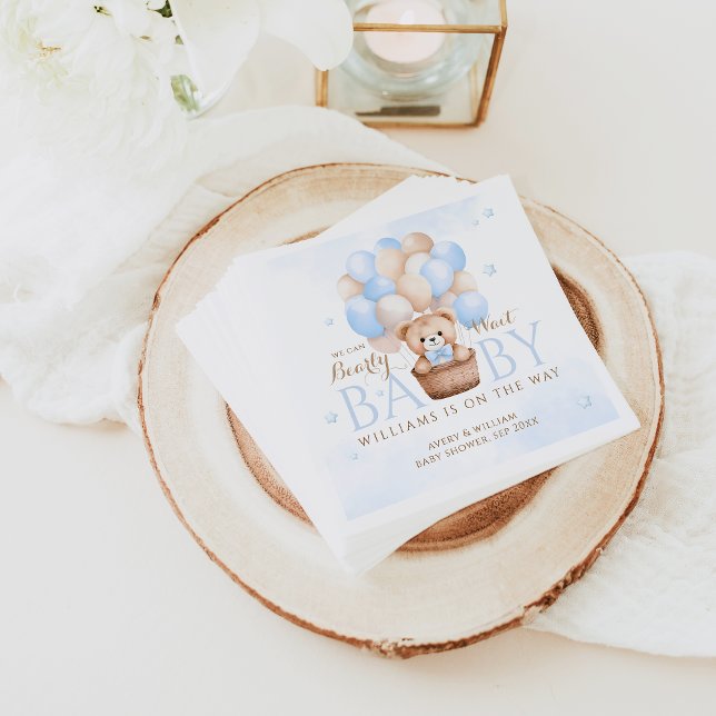Teddy Bear Blue Balloon Boy Baby Shower  Napkin (Creator Uploaded)