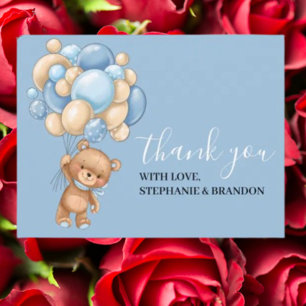 Teddy Bear BLUE Balloon Thank You  Card